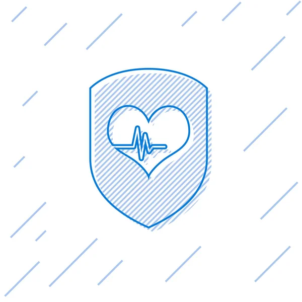 蓝色盾牌和心率线图标隔离在白色背景上。健康保护概念。保健。矢量插图 — 图库矢量图片