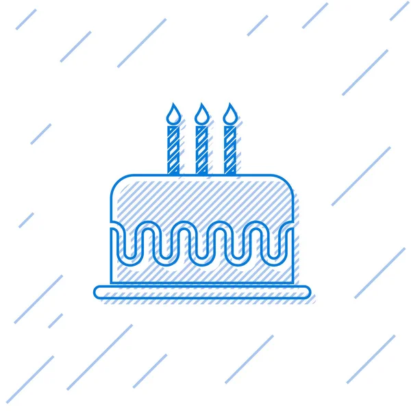 Blue Cake with burning candles line icon isolated on white background. Happy Birthday. Vector Illustration — Stock Vector