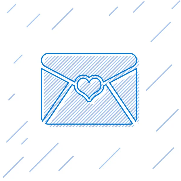 Plic albastru cu pictograma liniei inimii Valentine izolată pe fundal alb. Scrisoare de dragoste și romantism. Vector Illustration — Vector de stoc