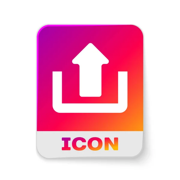 Wit upload icoon geïsoleerd op witte achtergrond. Pijl-omhoog. Rechthoek kleur knop. Vector illustratie — Stockvector