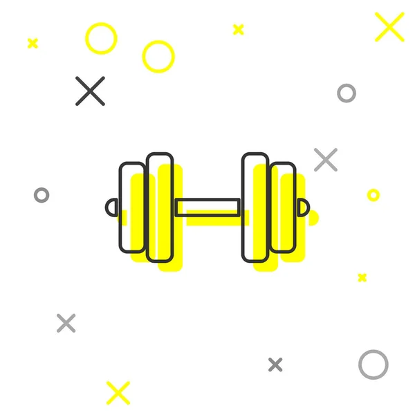 Ícone de linha Dumbbell cinza isolado no fundo branco. Ícone de levantamento muscular, barra de fitness, ícone de ginásio, símbolo de equipamento esportivo, bumbbell exercício. Ilustração vetorial — Vetor de Stock