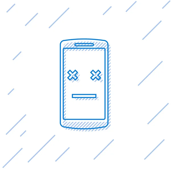 Mavi Ölü telefon hattı simgesi beyaz arka planda yalıtılmış. Vefat eden dijital cihaz emoji sembolü. Yüz duygularını gösteren ceset akıllı telefonu. Vektör İllüstrasyonu — Stok Vektör