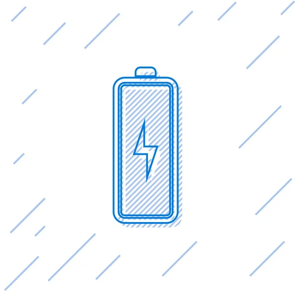 Niebieska ikona linii akumulatora na białym tle. Symbol błyskawicy. Ilustracja wektorowa — Wektor stockowy