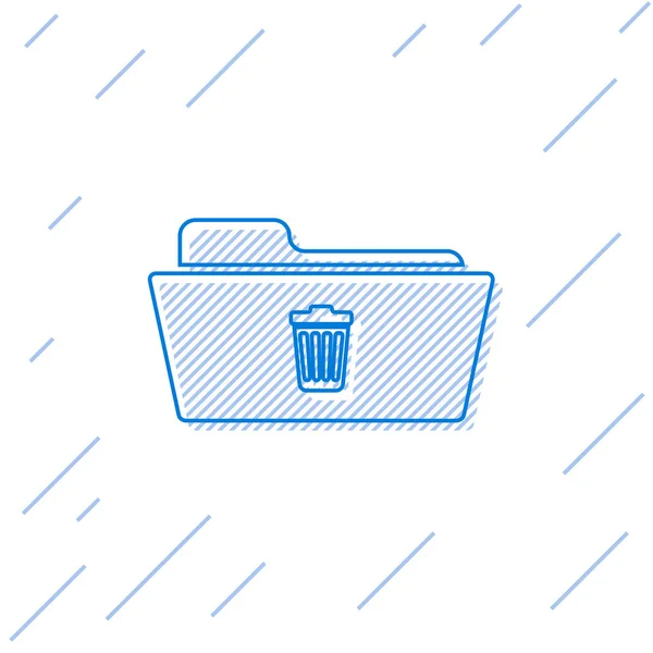 Blue Delete folder line icon isolated on white background. Folder with recycle bin. Delete or error folder. Close computer information folder sign. Vector Illustration — Stock Vector