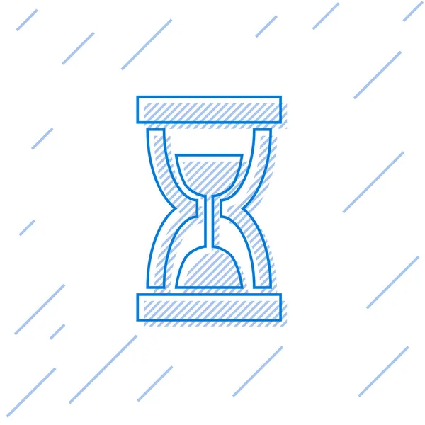 Modré staré přesýpací hodiny s tekoucí písková čárou na bílém pozadí. Písková hodinová značka. Koncept pro řízení podniku a času. Vektorová ilustrace — Stockový vektor