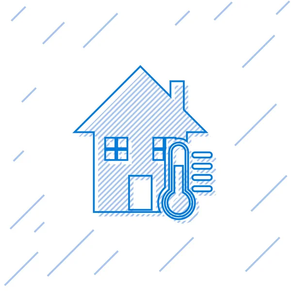 Blaues Haus Temperaturleiste Symbol isoliert auf weißem Hintergrund. Thermometer-Symbol. Vektorillustration — Stockvektor