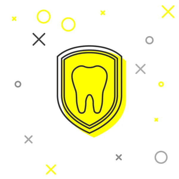 Grå Dental Protection linje ikon isolerad på vit bakgrund. Tand på sköld logotyp ikon. Vektor illustration — Stock vektor