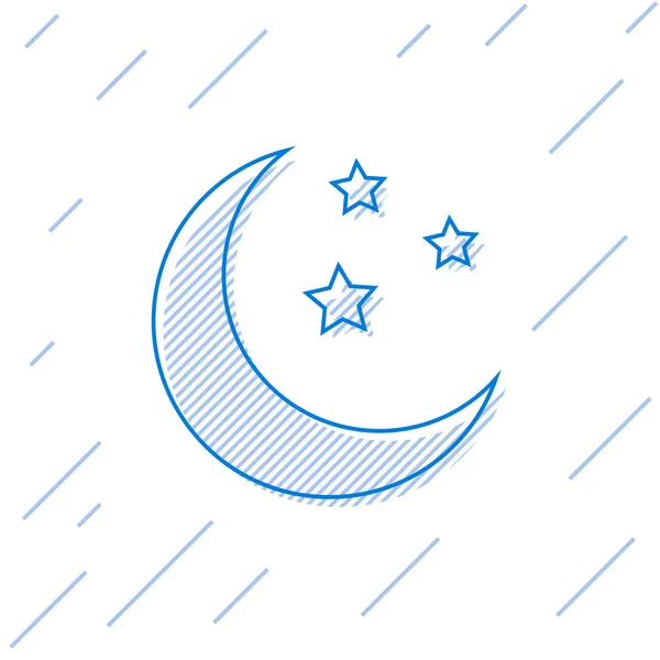 Lua azul e estrelas linha ícone isolado no fundo branco. Ilustração vetorial — Vetor de Stock