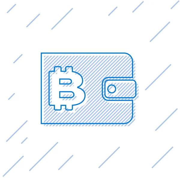 Blå kryptovaluta plånboks linje ikon isolerad på vit bakgrund. Plånbok och Bitcoin tecken. Gruv koncept. Pengar, betalning, kontanter, pay-ikonen. Vektor illustration — Stock vektor