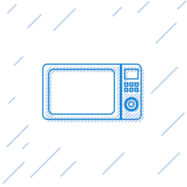 Blauwe microgolfoven lijn icoon geïsoleerd op witte achtergrond. Het pictogram huishoudelijke apparaten. Vector illustratie — Stockvector