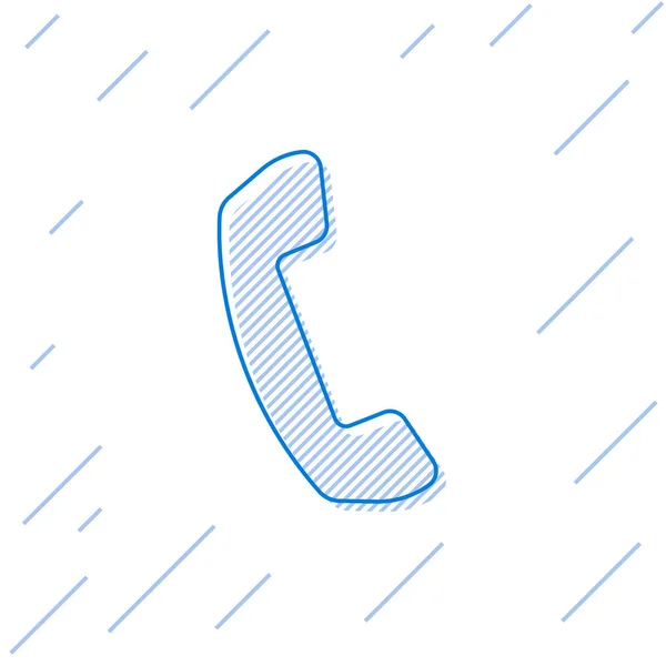 Telefone azul ícone de linha de auscultador isolado no fundo branco. Sinal de telefone. Ilustração vetorial — Vetor de Stock