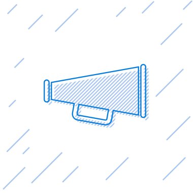 Mavi Megafon çizgi simgesi beyaz arka plan üzerinde izole. Vektör İllüstrasyonu