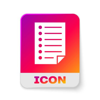 Beyaz belge simgesi beyaz arka planda yalıtılmış. Dosya simgesi. Denetim listesi simgesi. İş konsepti. Dikdörtgen renk düğmesi. Vektör İllüstrasyonu