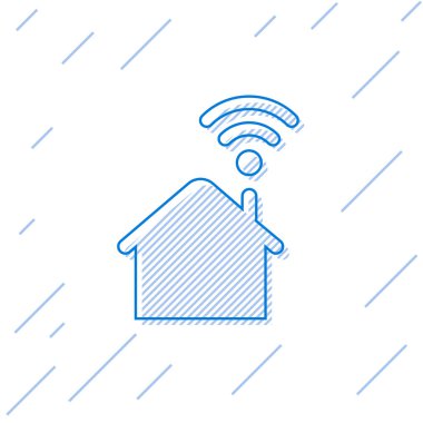 Beyaz arka planda izole wi-fi çizgi simgesi ile Blue Smart ev. Uzaktan kumanda. Vektör İllüstrasyonu