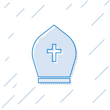 Mavi Papa şapka çizgisi simgesi beyaz arka plan üzerinde izole. Hıristiyan şapka işareti. Vektör İllüstrasyonu