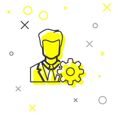 Gri Profil ayarları beyaz arka planda yalıtılmış çizgi simgesi. Kullanıcı ayarı simgesi. Cogwheel işareti ile Profil Avatar. Hesap simgesi. Erkek silueti. Vektör İllüstrasyonu