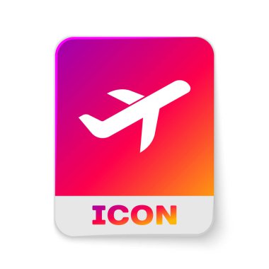 Beyaz Düzlem simgesi beyaz arka planda yalıtılmış. Uçan uçak simgesi. Uçak işareti. Dikdörtgen renk düğmesi. Vektör İllüstrasyonu