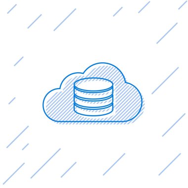 Beyaz arka planda yalıtılmış Mavi Bulut veritabanı satır simgesi. Bulut bilgi işlem konsepti. Veri aktarımı ile dijital hizmet veya uygulama. Vektör İllüstrasyonu