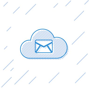 Mavi Bulut posta sunucusu satır simgesi beyaz arka planda yalıtılmış. E-posta için bulut sunucusu barındırma. Çevrimiçi mesaj hizmeti. Posta kutusu işareti. Vektör İllüstrasyonu