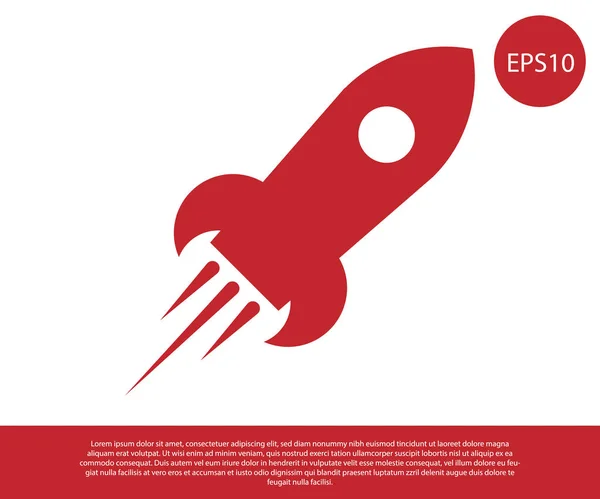 Red Rocket ship with fire icon isolated on white background. Space travel. Vector Illustration
