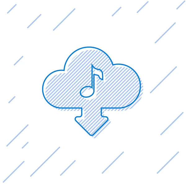 Blue Cloud download music line icon isolated on white background. Music streaming service, sound cloud computing, online media streaming, audio wave. Vector Illustration — Stock Vector