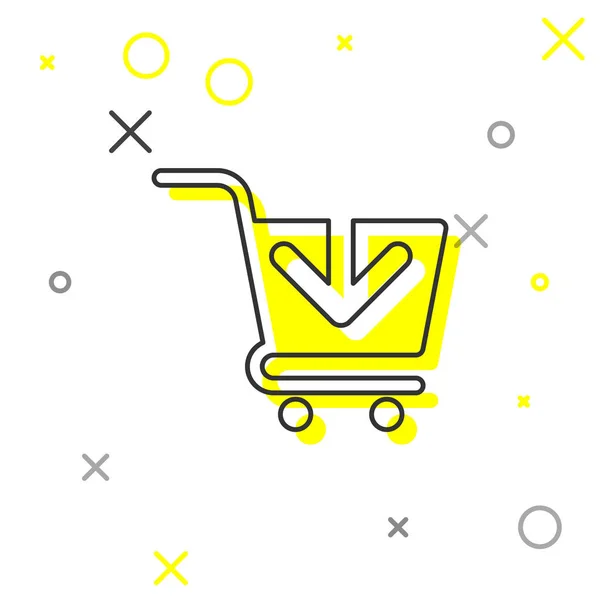 회색 흰색 배경에 격리 된 쇼핑 카트 라인 아이콘에 추가 합니다. 온라인 구매 개념입니다. 배달 서비스 기호입니다. 슈퍼마켓 바구니 기호입니다. 벡터 일러스트레이션 — 스톡 벡터