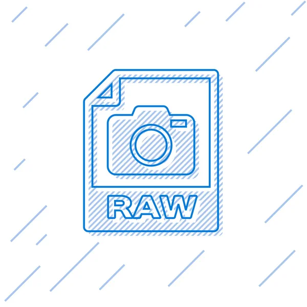Niebieski plik RAW ikona dokumentu. Pobierz RAW przycisk linii ikona izolowane na białym tle. Symbol pliku RAW. Ilustracja wektorowa — Wektor stockowy