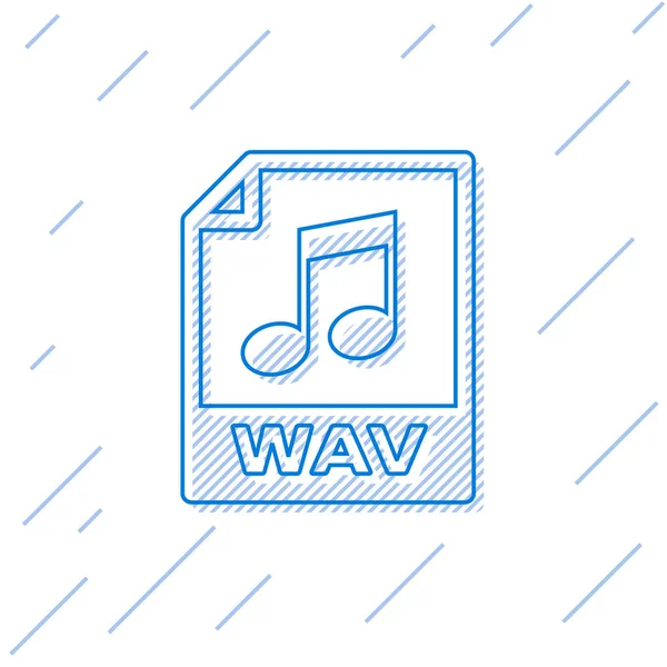 Blue WAV file document icon. Download wav button line icon isolated on white background. WAV waveform audio file format for digital audio riff files. Vector Illustration — Stock Vector