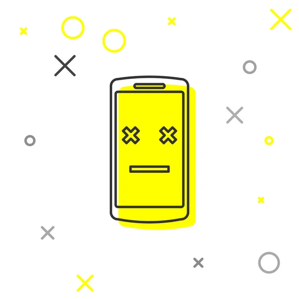 Grå Dead telefonlinje ikon isolerad på vit bakgrund. Den avlidna digitala enhetens emoji-symbol. Corpse smartphone visar ansiktsuttryck känslor. Vektor illustration — Stock vektor