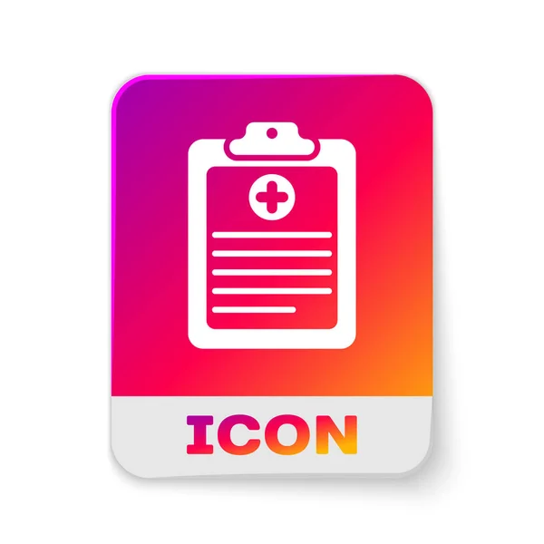 White Medical clipboard with clinical record icon isolated on white background. Health insurance form. Document: prescription, medical check marks report. Rectangle color button. Vector Illustration — Stock Vector