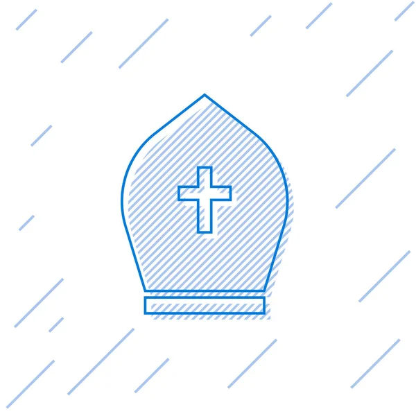 Icono de línea de sombrero Papa azul aislado sobre fondo blanco. Signo de sombrero cristiano. Ilustración vectorial — Vector de stock