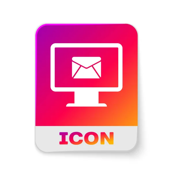 Witte computer monitor en envelop, nieuw bericht, e-mail, e-mail pictogram geïsoleerd op witte achtergrond. Gebruik voor e-mail nieuwsbrieven, headers, blogposts. Rechthoek kleur knop. Vector illustratie — Stockvector