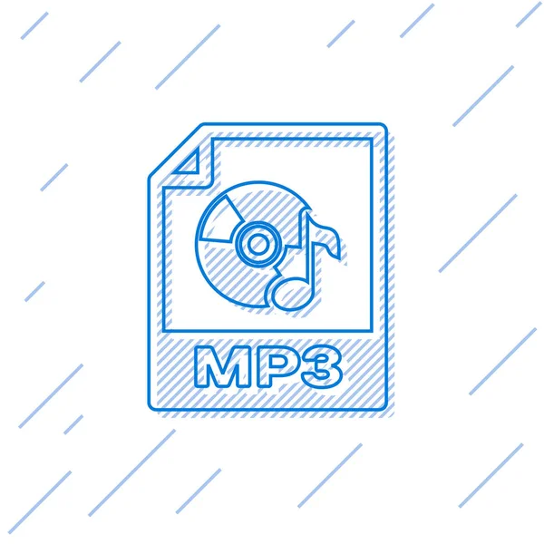 파란색 Mp3 파일 문서 아이콘입니다. 흰색 배경에 격리 mp3 버튼 라인 아이콘을 다운로드합니다. Mp3 음악 형식 기호입니다. Mp3 파일 기호. 벡터 일러스트레이션 — 스톡 벡터