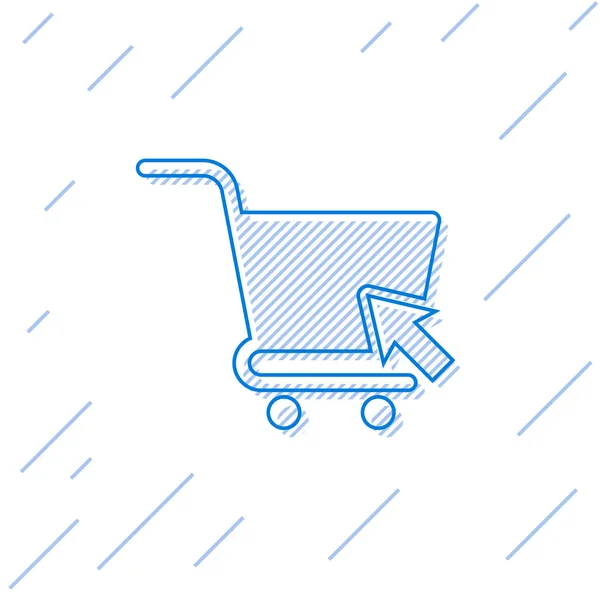 Blue Shopping cart with cursor line icon isolated on white background. Online buying concept. Delivery service sign. Supermarket basket symbol. Vector Illustration — Stock Vector