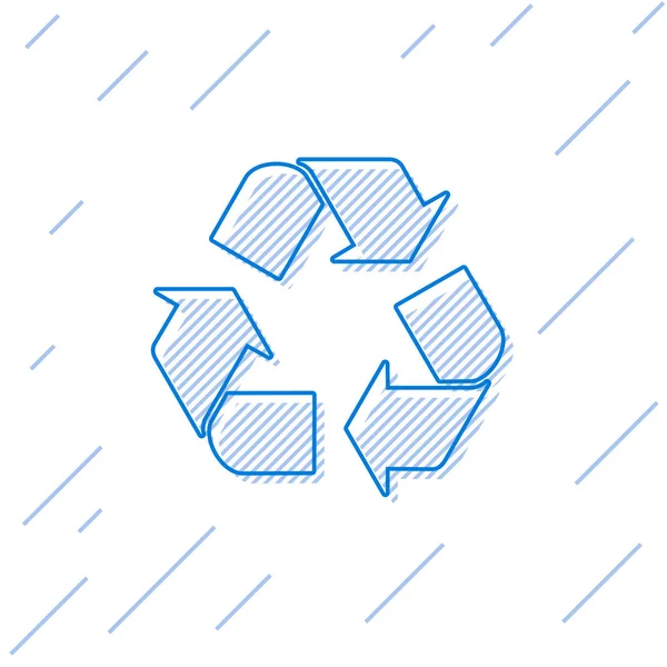 Ícone de linha símbolo de reciclagem azul isolado no fundo branco. Ícone de seta circular. Meio ambiente reciclável ficar verde. Ilustração vetorial — Vetor de Stock