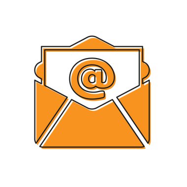 Turuncu Posta ve e-posta simgesi beyaz arka planda yalıtılmış. Zarf sembolü e-posta. E-posta ileti işareti. Vektör İllüstrasyonu