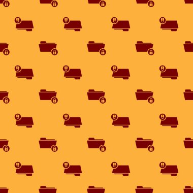 Kırmızı Klasör ve kilit simgesi kahverengi arka plan üzerinde sorunsuz desen izole. Kapalı klasör ve asma kilit. Güvenlik, güvenlik, koruma konsepti. Vektör İllüstrasyonu