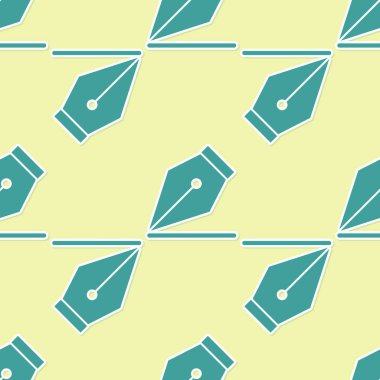 Yeşil Dolma kalem simgesi sarı arka plan üzerinde sorunsuz desen izole. Kalem alet işareti. Düz tasarım. Vektör İllüstrasyonu