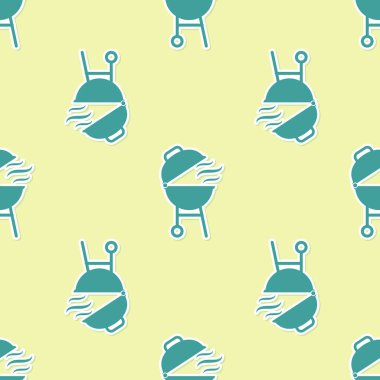 Yeşil Barbekü ızgara simgesi sarı arka plan üzerinde sorunsuz desen izole. Barbekü ızgara partisi. Vektör İllüstrasyonu