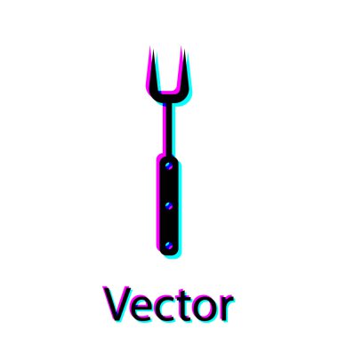 Beyaz arkaplanda siyah barbekü çatalı simgesi izole edildi. Mangal çatalı tabelası. Barbekü ve ızgara aleti. Vektör İllüstrasyonu