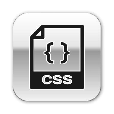 Siyah Css dosya belge simgesi. Beyaz arka planda yalıtılmış css düğme simgesini indirin. Css dosya sembolü. Gümüş kare düğme. Vektör İllüstrasyonu