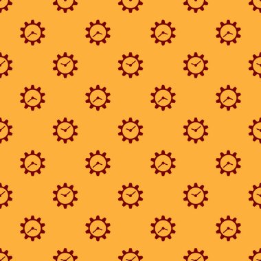 Kırmızı Zaman Yönetimi simgesi kahverengi arka plan üzerinde sorunsuz desen izole. Saat ve dişli işareti. Vektör İllüstrasyonu