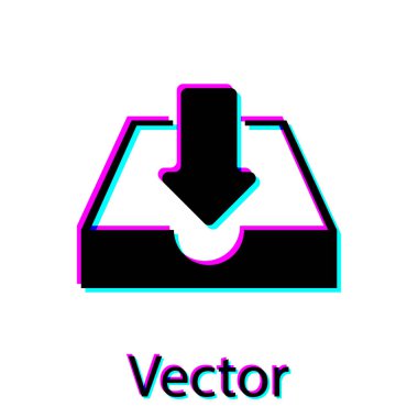 Beyaz arka planda yalıtılmış Siyah İndir gelen kutusu simgesi. Vektör İllüstrasyonu