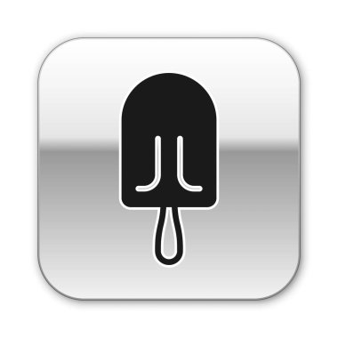 Siyah Dondurma simgesi beyaz arka plan üzerinde izole. Tatlı bir sembol. Gümüş kare düğme. Vektör İllüstrasyonu