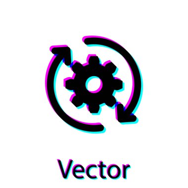 Siyah Dişli ve oklar beyaz arka planda yalıtılmış iş akışı kavramı simgesi olarak. Dişli yeniden yükleme işareti. Vektör İllüstrasyonu