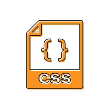 Turuncu Css dosya belge simgesi. Beyaz arka planda yalıtılmış css düğme simgesini indirin. Css dosya sembolü. Vektör İllüstrasyonu