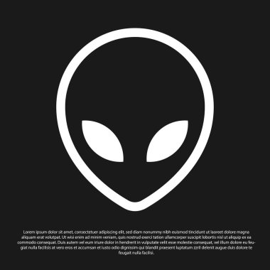 Siyah arka planda yalıtılmış Siyah Alien simgesi. Dünya dışı uzaylı yüzü veya baş sembolü. Vektör İllüstrasyonu