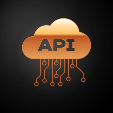 Gold Cloud api arabirim simgesi siyah arka planda yalıtılmış. Uygulama programlama arayüzü Api teknolojisi. Yazılım entegrasyonu. Vektör İllüstrasyonu