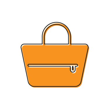 Beyaz arkaplanda turuncu çanta simgesi izole edildi. Kadın el çantası işareti. Glamour günlük bagaj sembolü. Vektör İllüstrasyonu