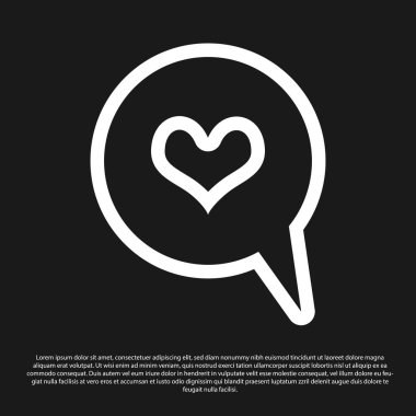 Siyah arka planda izole konuşma kabarcık simgesi siyah Kalp. Mesaj kabarcığındaki kalp şekli. Aşk işareti. Sevgililer günü sembolü. Vektör İllüstrasyonu
